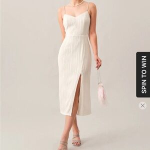White midi dress with pearl straps. Worn once. Size Small